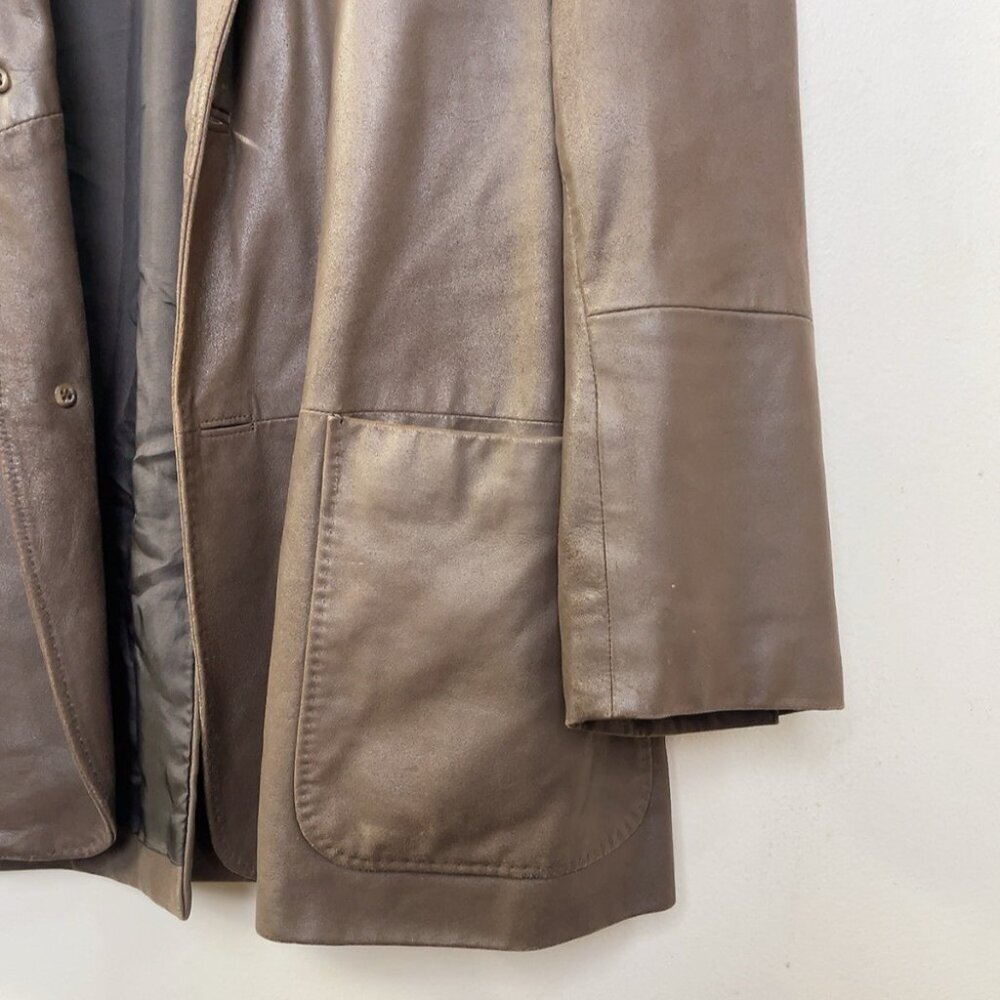 Hugo Boss Mens 50 Laslo Goatskin Patch Pockets Brown Blazer Leather Jacket - Picture 6 of 16